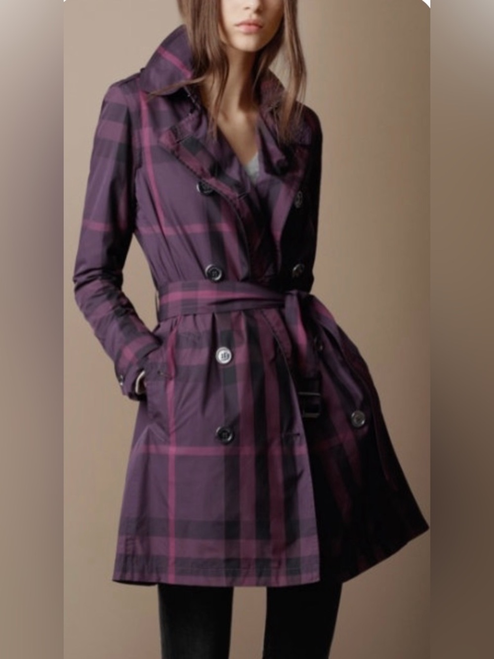 Rare Burberry Brit Plum Purple Novacheck Trench Coat